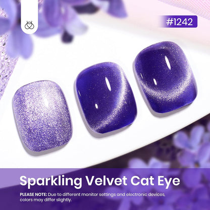 Beetles Cat Eye Gel Nail Polish, 15ML Purple Cat Eye Holographic Glitter Gel Polish with Magnet Soak Off UV Shimmer Velvet Gel Celestial Veil Series French Nail Art Design Manicure Gifts for Women
