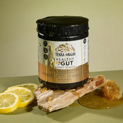 TERRA ORIGIN Healthy Gut Powder (Honey Lemon) | 30-Servings with L-Glutamine, Zinc, Glucosamine, Slippery Elm Bark and More!