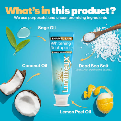 Lumineux Whitening Starter Set – Peroxide Free - Enamel Safe for Whiter Teeth – Includes 7 Whitening Treatments & 2 Pack Whitening Toothpaste, Fluoride Free & Dentist Formulated