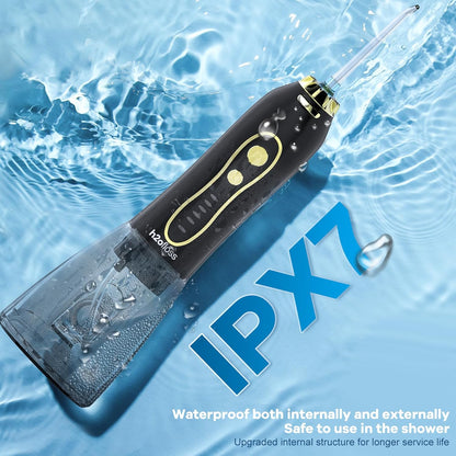 H2ofloss Water Dental Flosser Teeth Pick -Portable Oral Irrigator with 5 Modes, Rechargeable IPX7 Waterproof Orthodontic Teeth Cleaner Pick Cordless for Home Travel-300ml Water Tank Gold