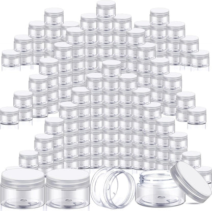 SATINIOR 100 Pcs Plastic Jars with Lids Small Containers Lids Wide Mouth Small Plastic Containers for Lotion Cream Rhinestones Body Butters Travel Storage(2 oz,Clear)