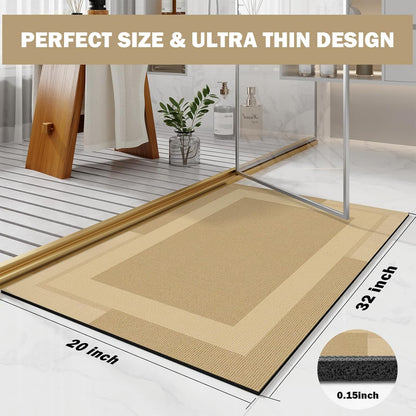 Non Slip Bath Mat, Rubber Backing Ultra Thin Bathroom Rugs Fit Under Door Quick Dry Super Absorbent Washable Bath Rug Shower Mat for Bathroom Floor Bathtub Shower Sink, Easy Care Brown 20"x 32"