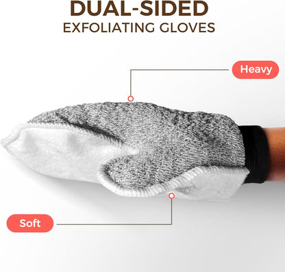 ZOMCHI 2 Pack Deep Exfoliating Glove with Dual Texture, Massage Body Scrub Gloves for Home Spa, Exfoliating Mitt for Dead Skin Removal (Deep + Soft)