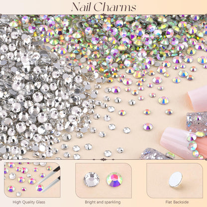 50Pcs 2 Styles 3D Butterfly Nail Charms and Flatback Gems Pearl, Silver+Gold Shiny Luxury Gems, Crystal Jewels Studs with Rhinestones for Nail Design, Nail Art Decoration Set for Acrylic Nails