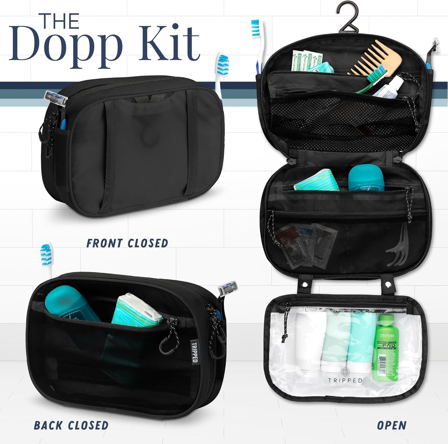 Toiletry Bag Kit Set: Hanging Travel Toiletry Bag + 311 TSA Cosmetic Liquid Bag + Ultralight Accessory Organizer Pouch