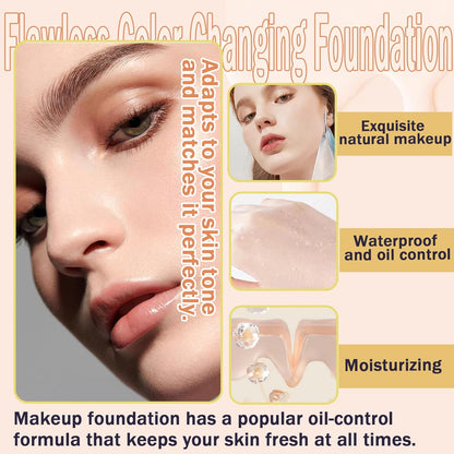 Color Changing & Natural Foundation with 2 Makeup Sponges, Moisturizing Full Coverage Liquid Foundation, Non-greasy Long Lasting Flawless Concealer Cream Makeup Set