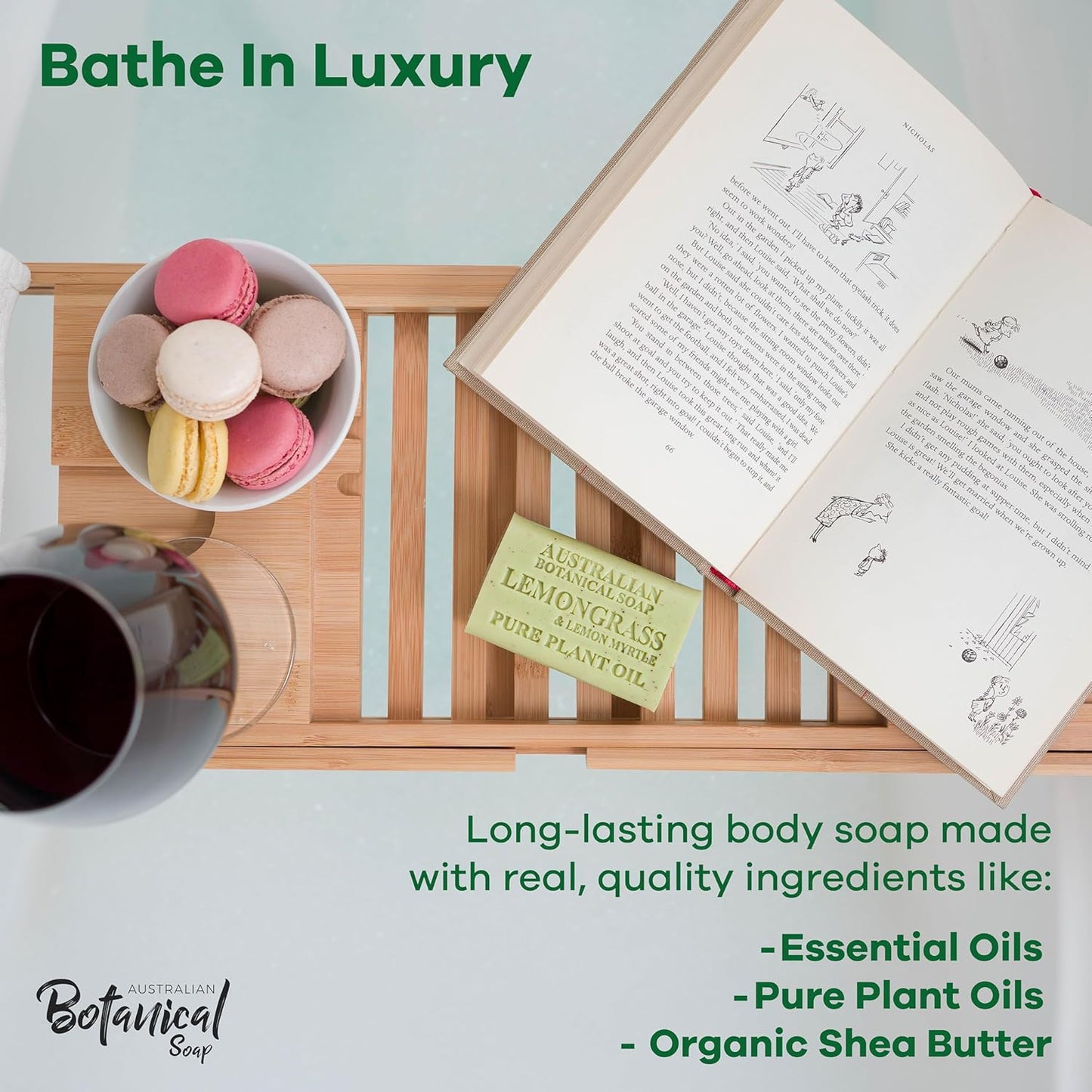 Australian Botanical Soap, 6.6 OZ, Lemongrass and Lemon Myrtle, Triple Milled Bars made with a Natural Soap Base and Enriched with Organic Shea Butter, Pack of 8