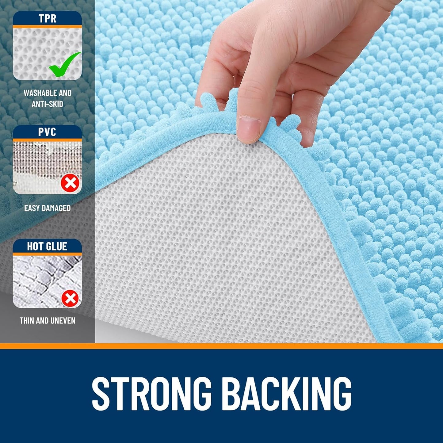 OLANLY Bathroom Rugs 59x20, Extra Soft Absorbent Chenille Bath Rugs, Rubber Backing Quick Dry, Machine Washable Bath Mats for Bathroom Floor, Tub and Shower, Home Decor Accessories, Sky Blue