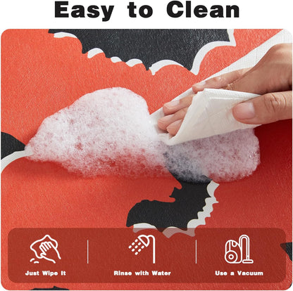 Halloween Bath Mat, Thin Halloween Bathroom Rug Non Slip Quick Dry Bat Bath Mat Fits Under Door Thin Floor Mat Halloween Decor, 24''x36'', Gothic Bats Orange