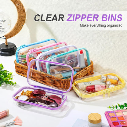 Sanwuta 6 Pcs Clear Hard Zipper Case Pencil Pouches Hard Plastic Zipper Pouches Makeup Bag Transparent Cases for Snacks Plastic Storage Organizer Box for Travel(Colorful,7.48 x 3.94 x 2 Inch)