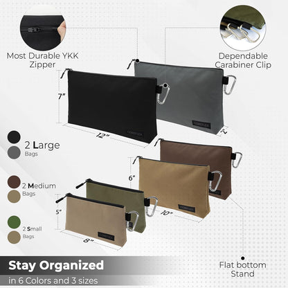 COREFLEX Premium Tool Pouch Zipper Bag, Small Tool Bag, Multipurpose Storage pouch, Heavy duty Flat Bottom Tool bag with YKK Zipper (6 pack Combo mixed size)