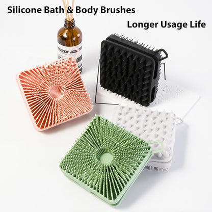 2 PC Silicone Exfoliating Body Scrubber, Silicone Body Shampoo Brush, Soft Silicone Loofah for Sensitive Skin, Shower Silicone Hair Scalp Massager, Easy to Clean, Lather Well(Black&Green)