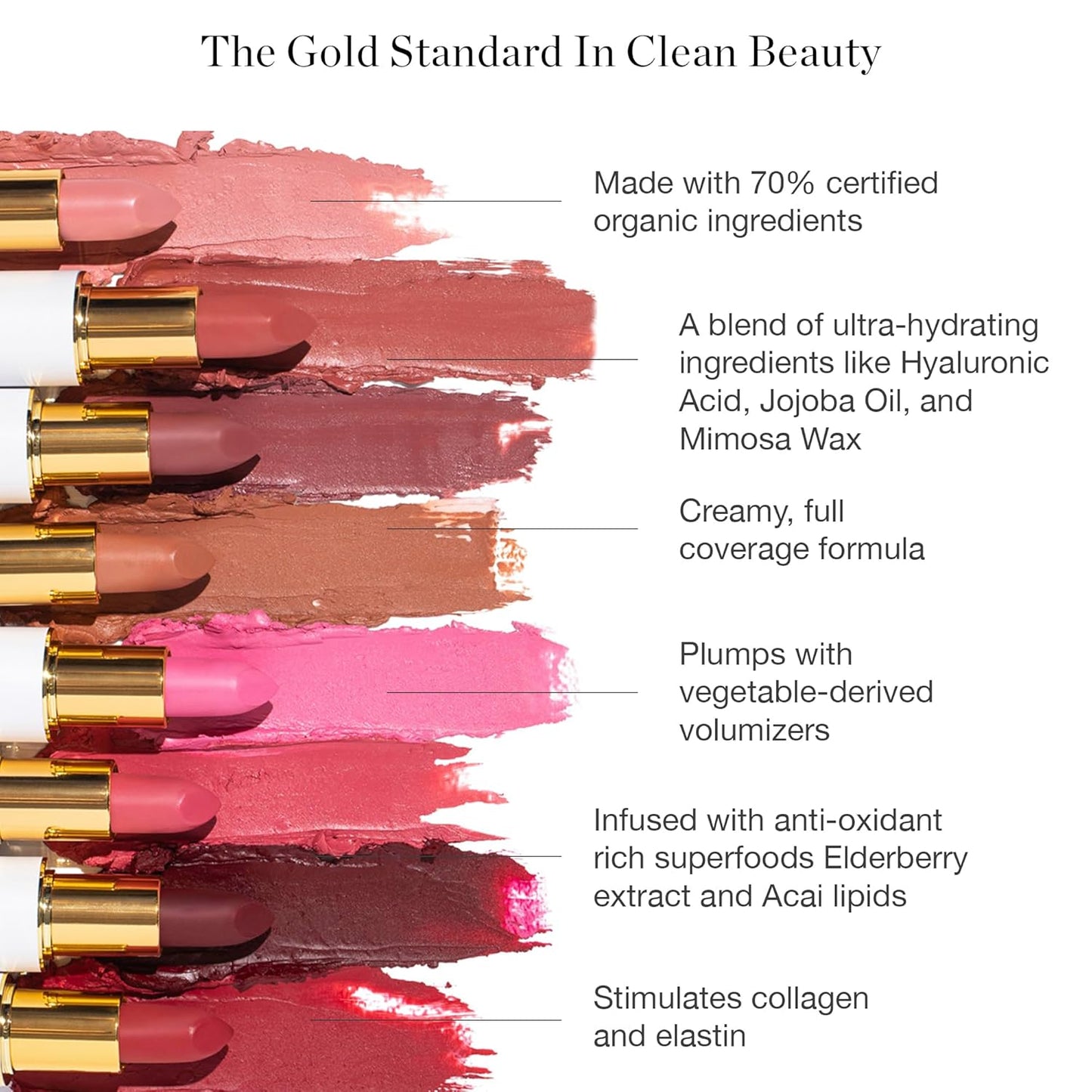 Ogee Full Bloom Sculpted Lipstick (Cezanne - Cool Pink) - Long Lasting Organic Lipstick with Jojoba Oil & Micro Hyaluronic Acid - 70% Organic Ingredients & Made in USA