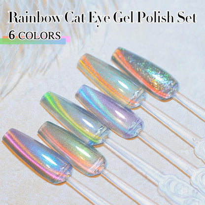 Double Rhythm 6 Colors Cat Eye Gel Polish Set Shimmer Glitter with Magnet Holographic Reflective Magnetic UV Nail Art Kit (6-Kit 29)