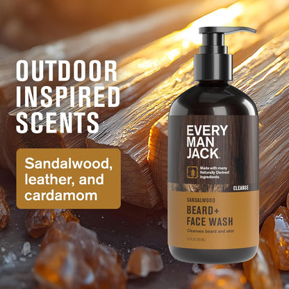Every Man Jack Sandalwood Beard Wash - Cleanse, Soften, and Hydrate for a Healthier Beard - Made w/Naturally Derived Ingredients like Aloe Vera and Coconut - 6.7 oz - 2 Pack