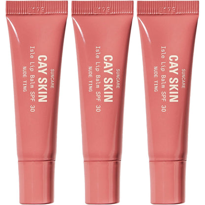 Cay Skin Isle Lip Balm SPF 30 – High Shine, Hydrating + Sheer Lip Gloss in Vanilla Brown Sugar Flavor – Formulated with Natural Ingredients for All Skin Tones – 3-Pack, Nude Ting, 1.05 oz