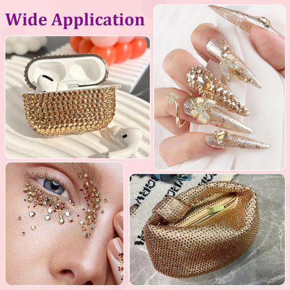 25000Pcs Resin Rhinestones with Tweezers for Crafting, Champagne 2-6mm Mixed Sizes Bedazzling Crystal with 3Pcs 10ml B7000 Jewelry Glue for DIY Crafts Clothing Tumblers Shoes Fabric Nail Art