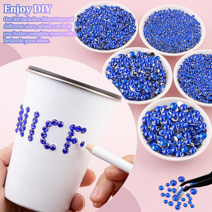 30000Pcs Resin Rhinestones for Bedazzling with Tweezers, Royal Blue Rhinestones for Crafting with B7000 Jewelry Glue for DIY Crafts Clothing Tumblers Shoes Fabric Nail Art