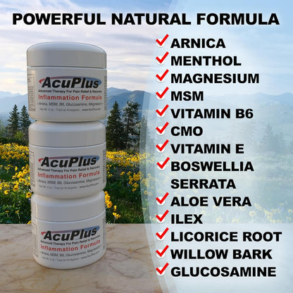 AcuPlus - Advanced Pain Relief Topical Anti Inflammatory Cream to Soothe Muscle & Joint Pain - Arthritis, Bursitis, & Tendonitis - Fast-Acting Formula with Natural Ingredients - 4 oz. each, Pack of 3
