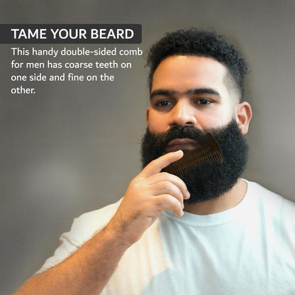 Beard Comb for Men, Natural Sandalwood Dual Action Fine Tooth Comb, Handmade Premium Wood, Fine and Coarse Teeth, Perfect for Balms and Oils