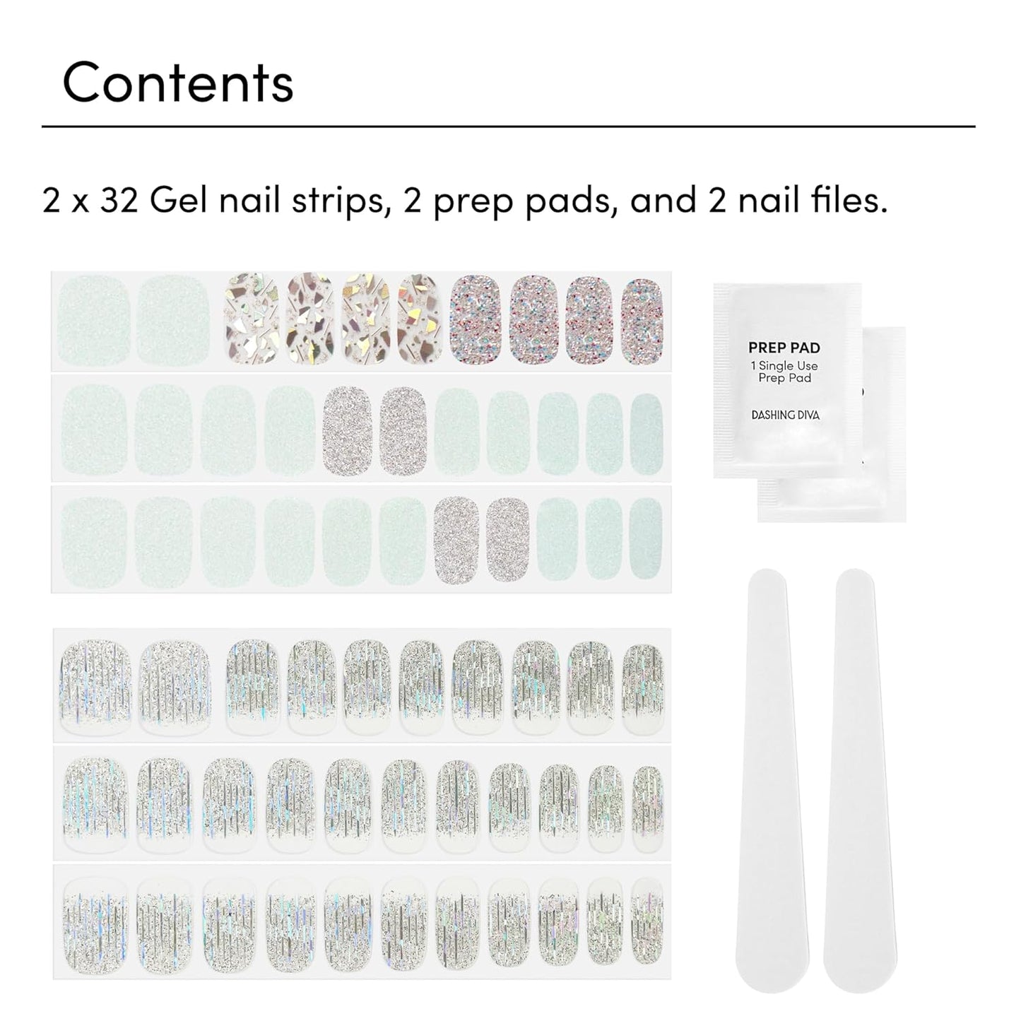 Dashing Diva Gloss Nail Strips Bundle - The Glam Collection - Meteor Shower & Going Platinum - UV Free, Chip Resistant, Long Lasting Gel Stickers - Contains 2 Sets