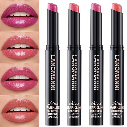 Jolilab 4Pcs Sparkling Lipstick Lip Gloss Long Lasting Waterproof Moisturizer Lip Balm Glitter Shimmer Metallic Lipstick, Diamond Shiny Bold Glow Goth Lipstick for Women Girls,Non-sticky(03+04+09+10