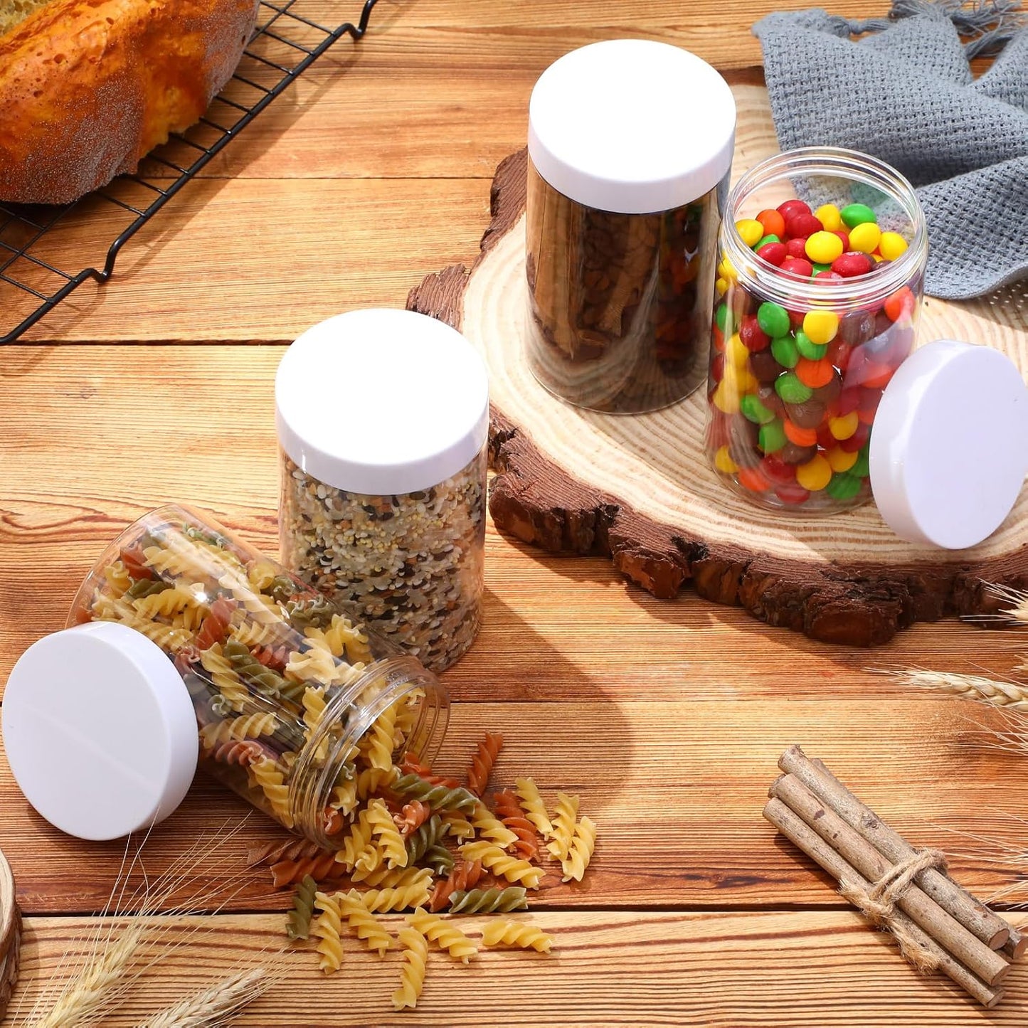 SATINIOR 24 Pieces Empty Clear Plastic Jars with Lids Round Storage Containers Wide Mouth for Beauty Product Cosmetic Cream Lotion Liquid Butter Craft and Food(White Lid,12 oz)