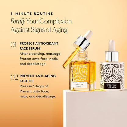 Naked & Thriving Limited Edition Day Set | Protect Antioxidant Day Serum (30 mL) + Prevent Anti-Aging Face Oil (35 mL) with Hyaluronic Acid, Moringa and Rosehip Oil | 65 mL/2.18 fl oz (Set of 2)