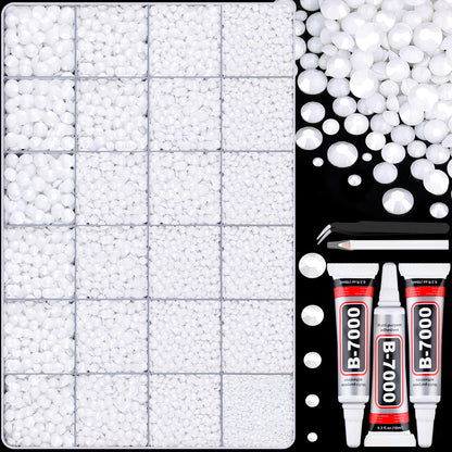 30000Pcs Resin White Rhinestones for Bedazzling Crafting with b7000 Jewelry Glue, Bulk Flatback Gems Bedazzler Kit for Crafts Clothes Shoes Fabric Nail Diamond Art, Assorted Size 2/3/4/5/6mm