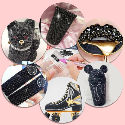 Canvalite 25000PCS Resin Jelly Rhinestones for Crafting, Black Flatback Gems, Bedazzling Crystal with 5x2.5g B7000 Jewelry Glue and Tweezers Dotting Pen for DIY Crafts Clothing Shoes Nail Art