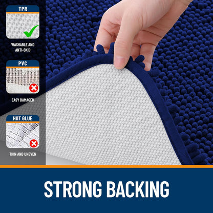 OLANLY Bathroom Rugs 30x20, Extra Soft Absorbent Chenille Bath Rugs, Rubber Backing Quick Dry, Machine Washable Bath Mats for Bathroom Floor, Tub and Shower, Home Decor Accessories, Navy