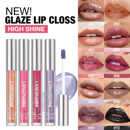 LANGMANNI 6 Colors Diamond Glitter Lip Gloss Set,Long Lasting High Shine Shimmer Liquid Lipstick Set,Hydrating,Moisturizing Lip Gloss Kit Gift Makeup For Girls(#05+06+07+08+09+10)