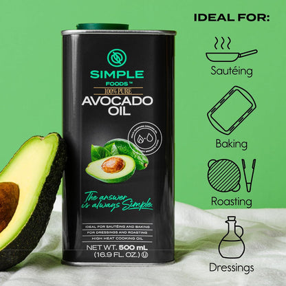 Simple Foods Avocado Oil - 100% Pure, Non-GMO, High Smoke Point, Mild Flavor 16.9 oz