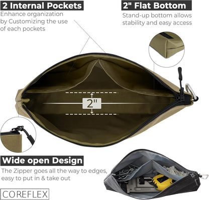 COREFLEX Premium Tool Pouch Zipper Bag, Small Tool Bag, Multipurpose Storage pouch, Heavy duty Flat Bottom Tool bag with YKK Zipper (6 pack Large 12inch)
