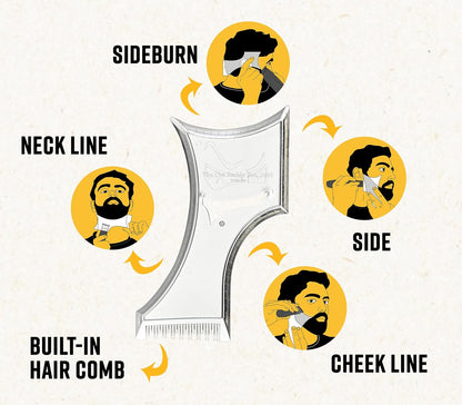 The Cut Buddy PLUS Beard Shaping Tool, Clear Template with Built-in Comb and Bonus Pencil, Ideal for Hairline, Beard, and Mustache Trimming