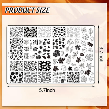 2 Sheet Fall Thanksgiving Nail Art Stamping Plate Kit Assorted Pumpkins Maple Leaves Autumn Blessing Collection Nail Art Plate for Holiday DIY Print Manicure Salon, 5.7 x 3.7inch