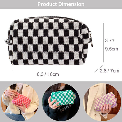 PAZIMIIK Checkered Makeup Bag for Purse Portable Zipper Make Up Pouch Small Cosmetic Case for Travel Accessories (6PCS Black)