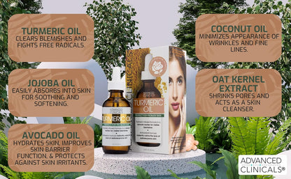 Advanced Clinicals Collagen Facial Serum + Turmeric Oil Face Serum Skin Care Set, Skin Plumping Anti Aging Serums For Face Help Brighten Skin Complexion, Fight Fine Lines, & Wrinkles, 2-Pack Bundle