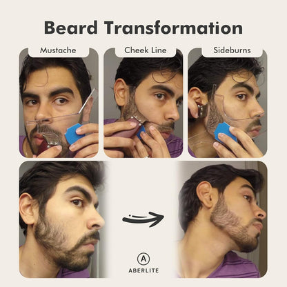 Aberlite ClearShaper 3.0 - Beard Shaper Kit w/Two Barber Pencils - Premium Shaping Tool - 100% Clear | Many Styles - The Ultimate Beard/Hair Lineup (US Patent) - Stencil Guide Template Outliner