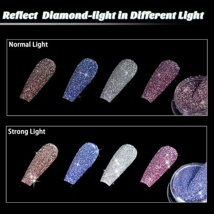 Allstarry Diamond Nail Glitter 4 Colors Sparkling Korea Reflective Glitter Diamond Dust Shiny Powder Pigment Craft Sequins Nail Supplies for Nail Art Gel Polish Crafts Disco Party Nightclub Wedding