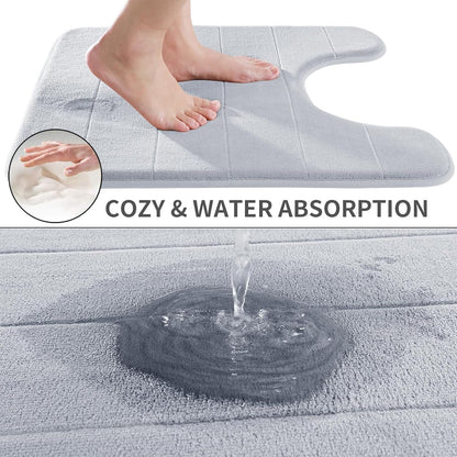 Yimobra Memory Foam Toilet Bath Mat U-Shaped, Soft and Comfortable, Super Water Absorption, Non-Slip, Thick, Machine Wash and Easier to Dry for Bathroom Commode Contour Rug, 24 X 24 Inches, Silver