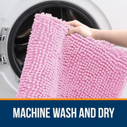 OLANLY Bathroom Rugs 24x16, Extra Soft Absorbent Chenille Bath Rugs, Rubber Backing Quick Dry, Machine Washable Bath Mats for Bathroom Floor, Tub and Shower, Home Decor Accessories, Pink