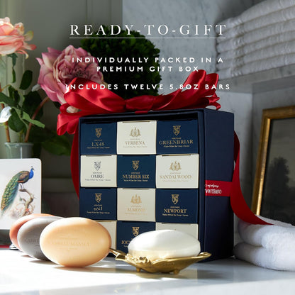 Caswell-Massey Woodgrain Sandalwood Natural Bar Soap Gift Set - Moisturizing Triple-Milled Body Soap for Men - Plant-Based with Essential Oils for Soft Skin, Cruelty-Free, USA Made, 12 Bars x 5.8 oz