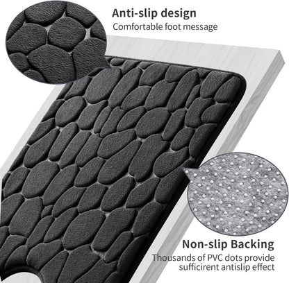 YIHOUSE Memory Foam Bath Mat Cobblestone Bathroom Rugs Super Water Absorbent Bath Mats for Bathroom Machine Washable Bath Rugs(20 x 24,Black)