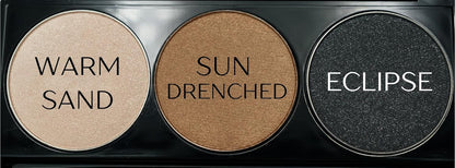 Metallic Shimmer Off White, Gold Bronze Brown, and Glitter Black Vegan Eyeshadow Trio Palette; Talc, Paraben & Cruelty Free