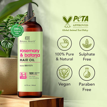 Botanic Hearth 100% Pure Rosemary Batana Oil For Hair Growth (6.7 fl oz)| Infused with Rosemary & Batana Oil | Hair Oil Repairs Dry Damaged Hair, Strengthening, Healthier Hair- Hair Tonic