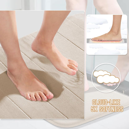Yimobra Bathroom Runner 60"x24", Non Slip Memory Foam Bath Mat, Super Soft Water Absorbent Hallway Carpet, Machine Washable Rug for Vanity Tub Shower, Beige