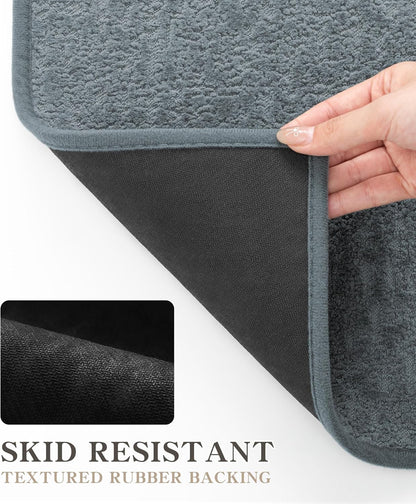 chakme Bathroom Rug Sets 3 Piece, Ultra Thin Bath Mat Quick Dry Bath Mat Set, Absorbent Bath Mat for Bathroom Non Slip Machine Washable, (Light Blue, 3 Piece)