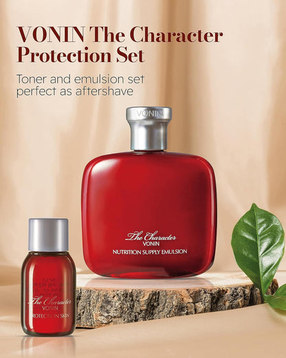 The Character Set (11.5fl oz) - Daily Skincare Kit for Men's Skin Protection & Rejuvenation by LG Beauty. Toner, Emulsion with Woody Musk Scent.