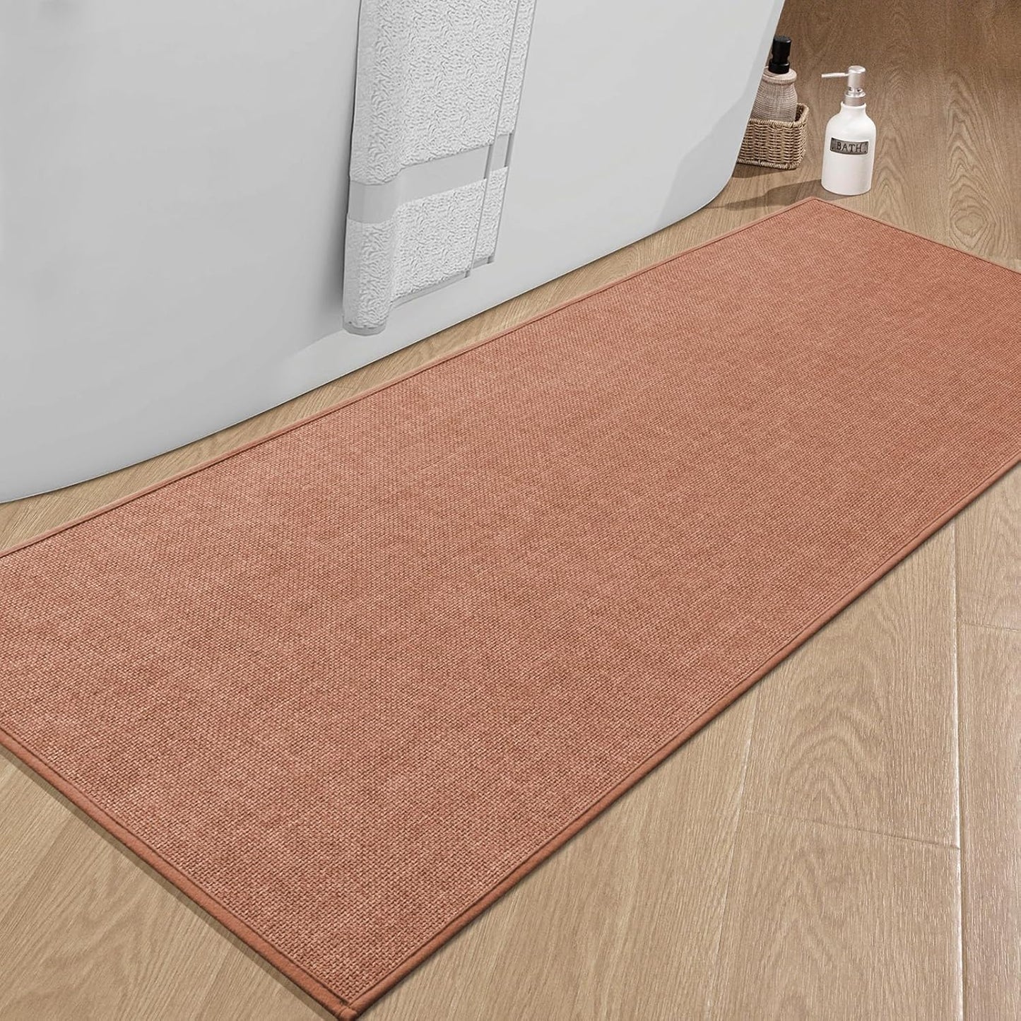 chakme Bathroom Rugs Mat 59x24, Ultra Thin Non Slip Bath Mat Large Quick Dry Absorbent Bath Mat for Bathroom, (Dark Pink, 59"x24")